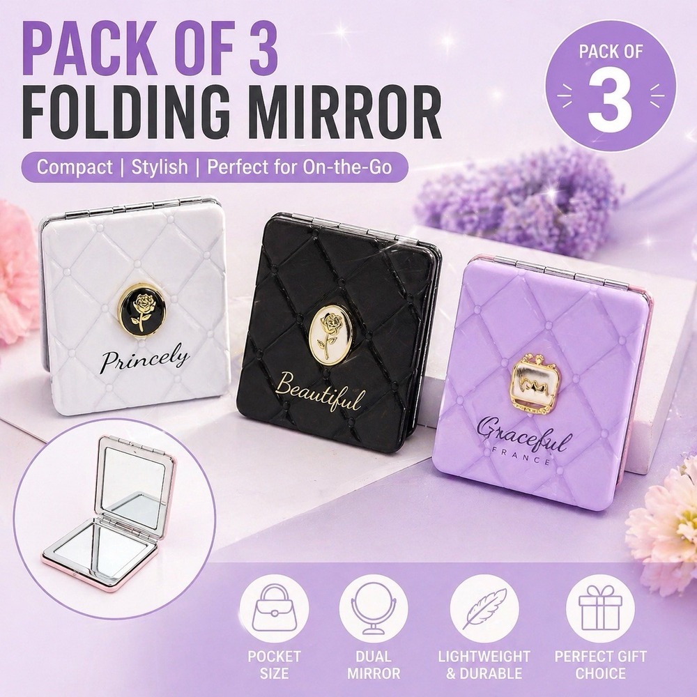 3 Pack Folding Compact Mirror Portable Pocket Makeup Dual-Sided Travel Gift